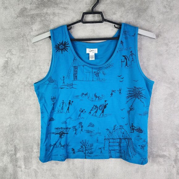 Womens 2 Pc Chicos Spa Blue Graphic Full Zip Jacket & Tank Top Set Size 2 & 3 - Picture 11 of 14